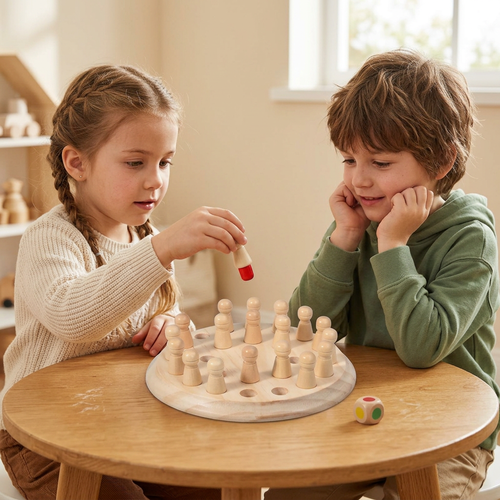 Children playing with the Wooden Memory Match Puzzle