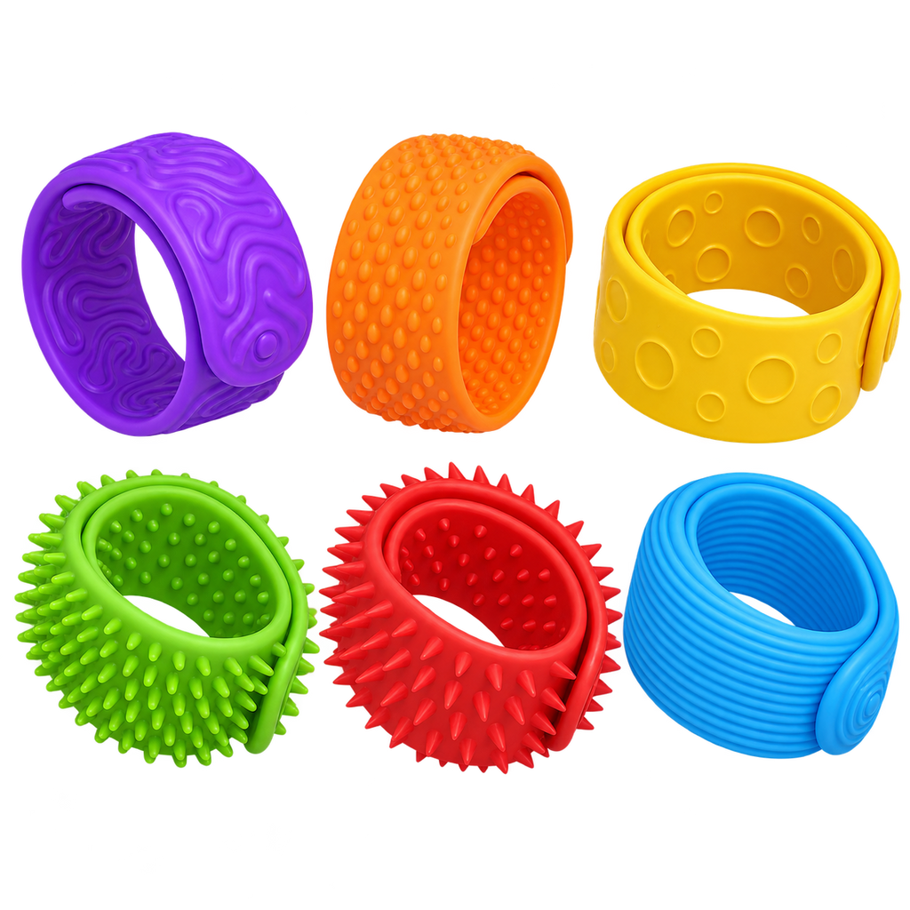 Sensory Bracelet Fidget Set, 6-Pack | Textured Silicone Bracelets for Tactile Play