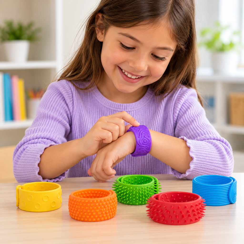 Sensory Bracelet Fidget Set, 6-Pack | Textured Silicone Bracelets for Tactile Play